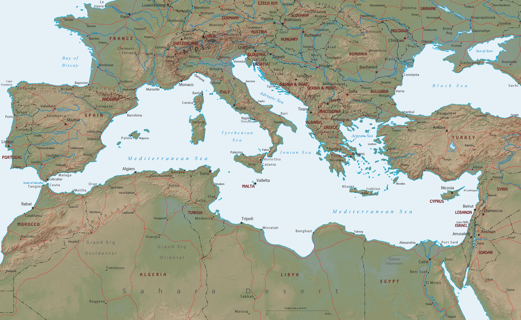 Map of The Mediterranean Sea Area