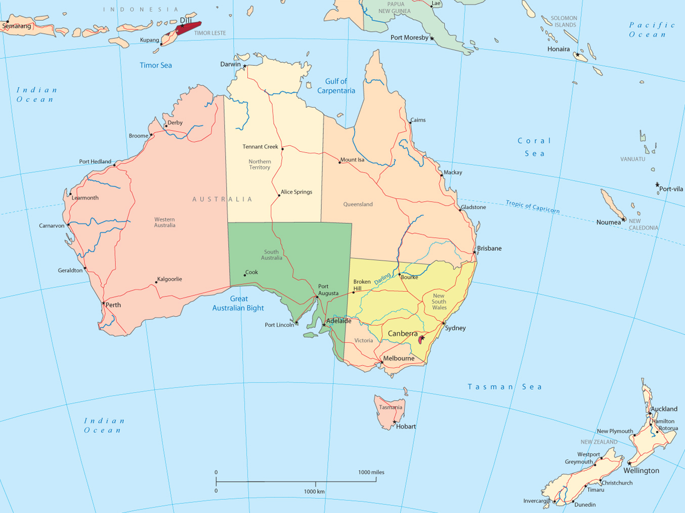 australia and new zealand map image Australia And New Zealand Political Map australia and new zealand map image