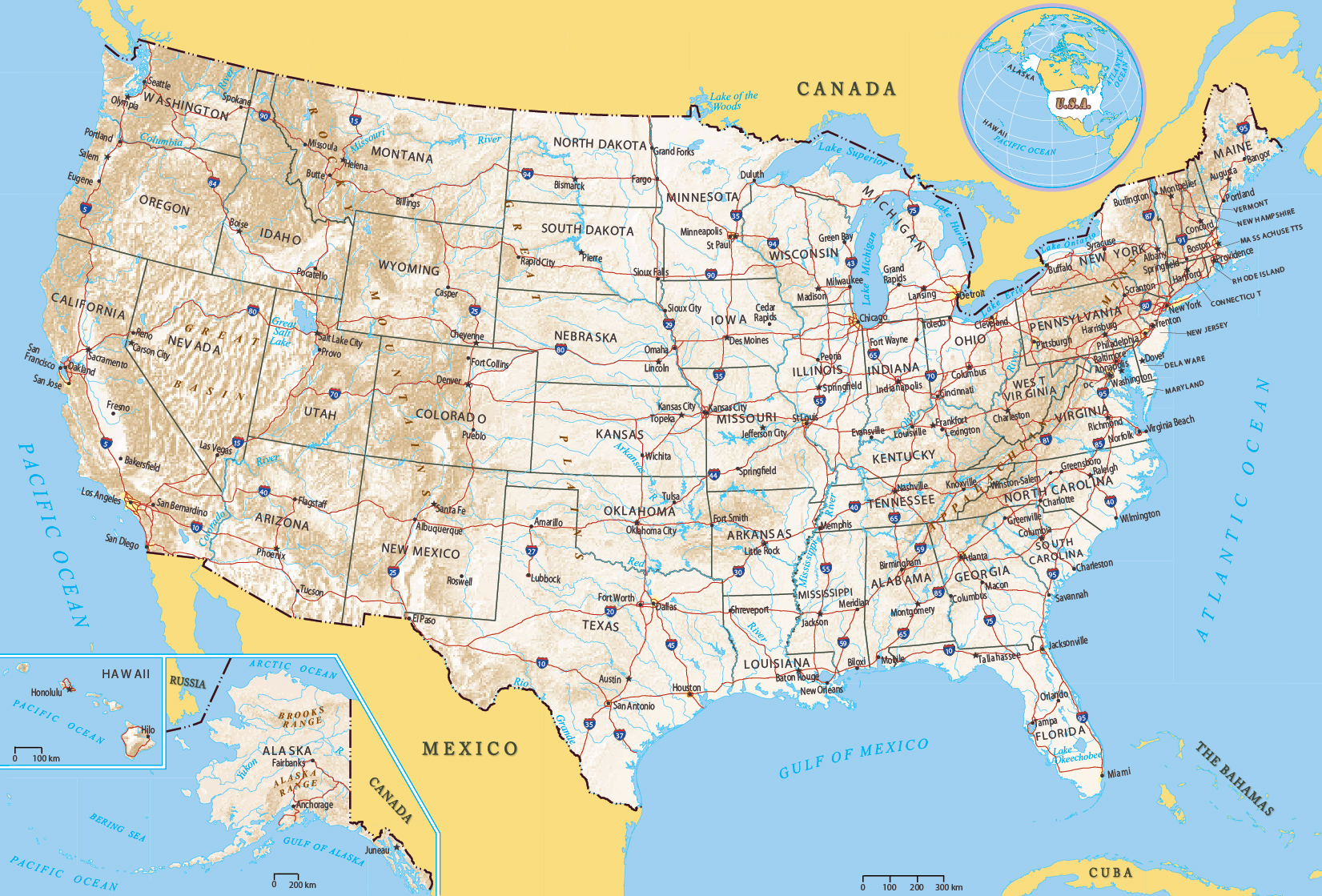 geographic map of the united states of america Physical Map Of Usa geographic map of the united states of america